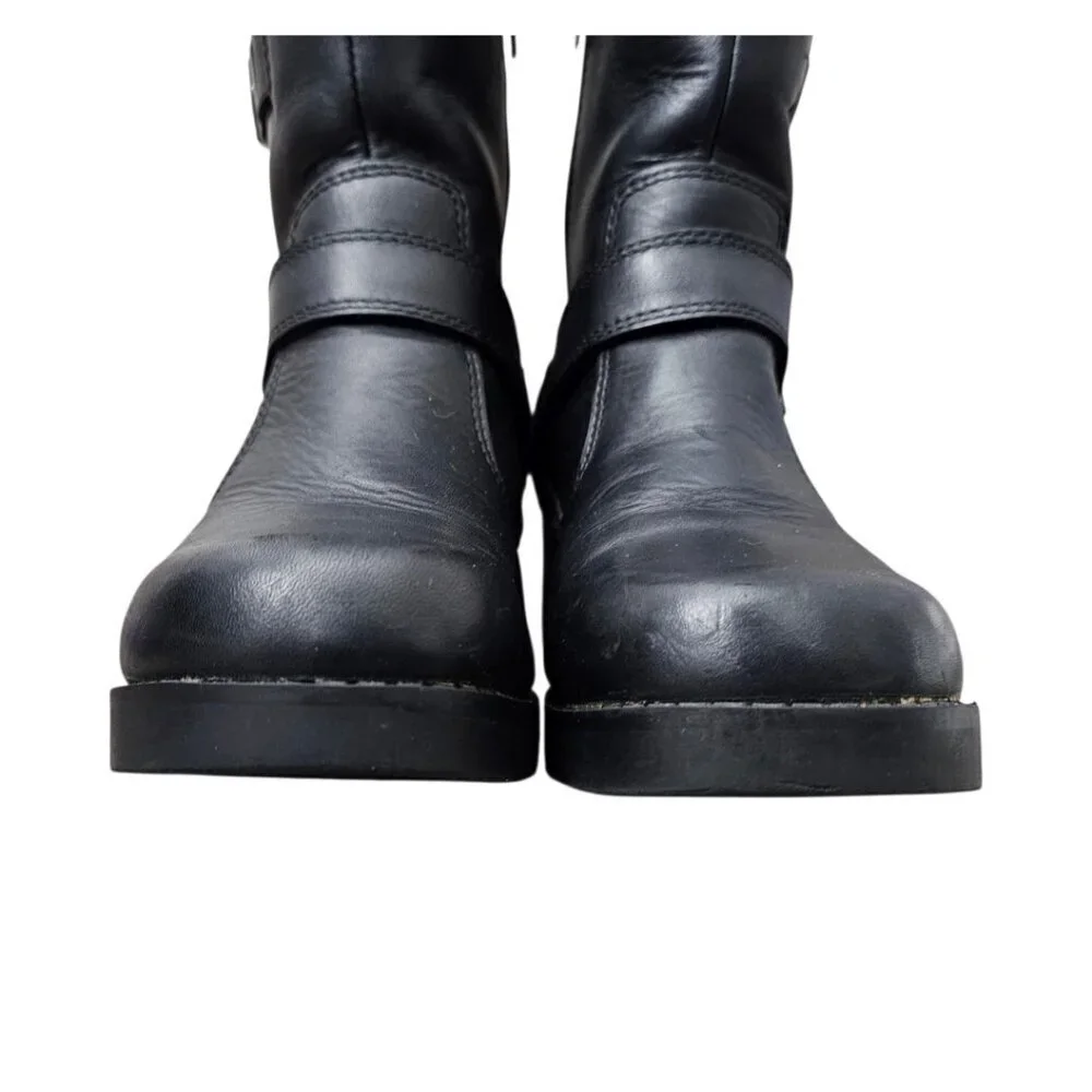 Harley Davidson Shelby Leather Buckle Zip Black Ankle Motorcycle Boots #83542